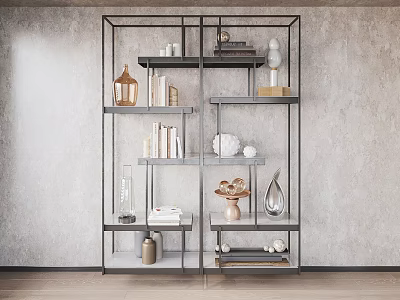 Modern Metal Frame Shelving Unit With Multiple Shelves For Decorative Items And Books 3d model