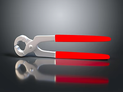 Silver Pliers With Red Handles Placed On Black Surface Showing Clear Reflection 3d model