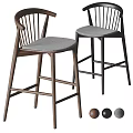Modern Wooden Frame Bar Stools With Gray Upholstered Seat Backrest And Stable Design