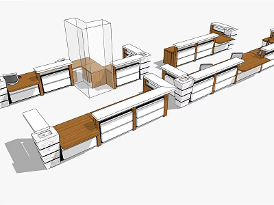 Modern Office Desk Layout With Wooden Tops And Multiple Drawers For Workspace 3d model