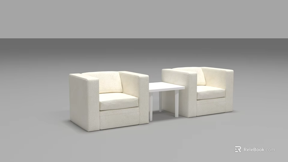 White Casual Sofa Set with Two Armchairs and Central Side Table 3d model 
