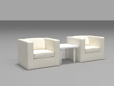 White Casual Sofa Set with Two Armchairs and Central Side Table 3d model