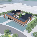 Birds Eye View Planning of Modern Building Complex With Courtyard Green Trees and Road Layout
