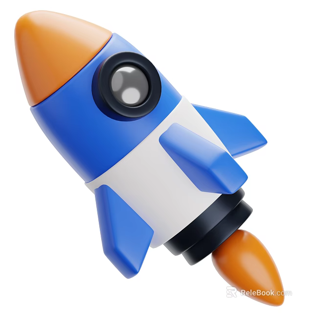 Colorful Blue White Orange Toy Rocket Model With Decorative Design And Details 3d model 