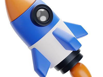 Colorful Blue White Orange Toy Rocket Model With Decorative Design And Details 3d model