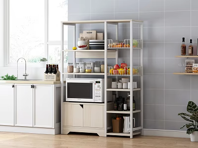 White Kitchen Cabinets With Microwave And Storage In Modern Kitchen 3d model
