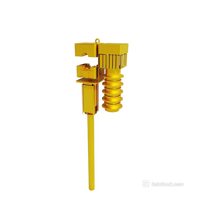 Detailed Yellow Industrial Mechanical Component With Spiral Cylinder And Square Blocks 3d model 