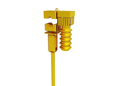 Detailed Yellow Industrial Mechanical Component With Spiral Cylinder And Square Blocks 3d model