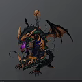Fantasy Character Riding Mythical Dragon With Black Orange Body Purple Glowing Eyes And Spiked Wings