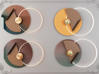 Modern Wall Lamps With Brown Orange Green Circular Design Golden Accents And White Ring Light 3d model
