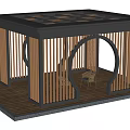 Modern Landscape Pavilion With Wooden Railings Black Frame And Lattice Roof Design