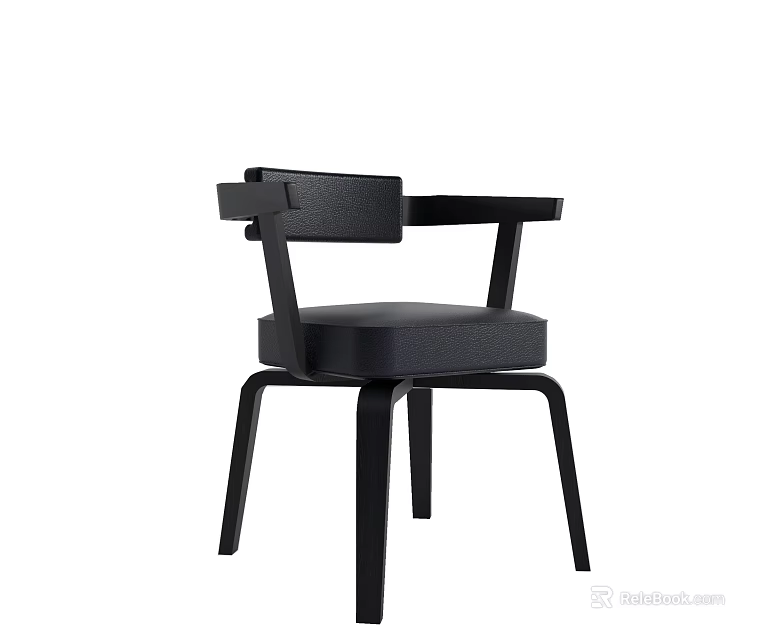 Modern Stylish Black Dining Chair With Armrest And Upholstered Seat Design 3d model 