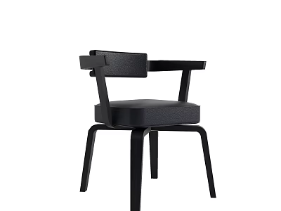 Modern Stylish Black Dining Chair With Armrest And Upholstered Seat Design 3d model