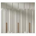 Modern Wardrobe Design With Mirrored Panels Arched Patterns And Golden Handles 3d model