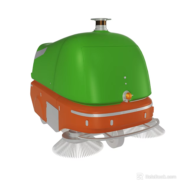 Efficient Green Orange Floor Cleaning Robot With Rotating Brushes And Wheels 3d model 