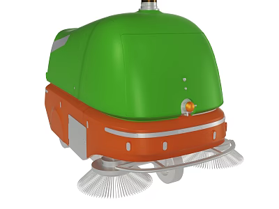 Efficient Green Orange Floor Cleaning Robot With Rotating Brushes And Wheels 3d model