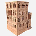 Cartoon Traditional Building Scene With Multi Story Design Arched Windows Balcony And Ornate Carvings