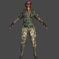 Woman In Military Uniform With Camouflage Pants Green Vest And Red Bandana