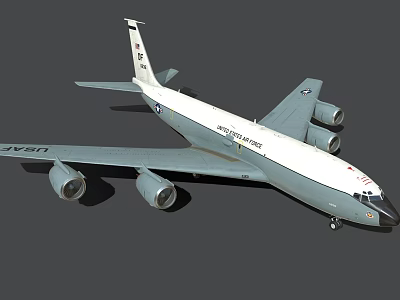 US Air Force Airplane With Four Engines Long Wings Side View Blue Gray White Exterior 3d model