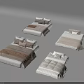 Four Different Style Beds Displaying Various Bed Linens Pillows And Quilts