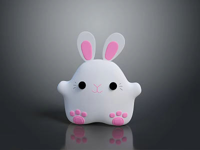 Cute White Rabbit Soft Toy With Pink Ears Nose Paws And Black Eyes 3d model