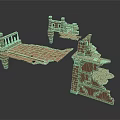 Vintage Wooden Furniture Pieces With Carved Railings And Bed Frame Parts