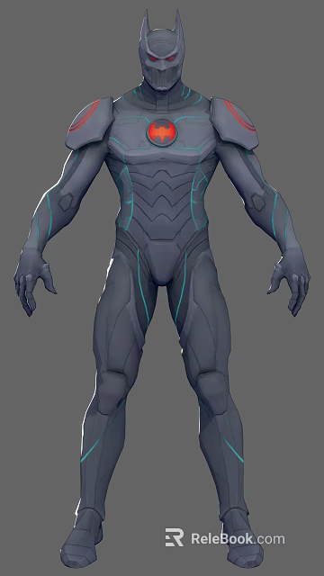 Game Movie Character 3D Model With Gray Armor Blue Glowing Lines Streamlined Design 3d model 