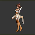 Elven Fairy Character With Brown Hair Wings Orange White Outfit Holding Bow