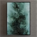 Modern Minimalist Abstract Painting With Teal Tones Golden Lines And Black Frame