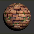 Red Brick Sphere with Green Moss in Cracks Creating Unique Landscape View
