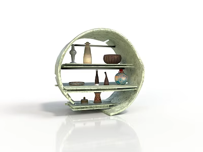 Stylish Circular Shelf With Three Tiers And Decorative Vases For Home 3d model
