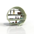 Stylish Circular Shelf With Three Tiers And Decorative Vases For Home