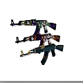 Decorated Rifles With Colorful Graffiti Skull Patterns Gold Accents And Blue Details