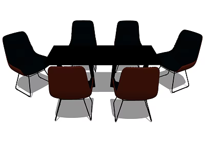 Modern Dining Table Set With Six Black Chairs And Metal Legs Design 3d model