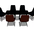 Modern Dining Table Set With Six Black Chairs And Metal Legs Design