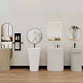 Modern wash basin vertical table basin column basin washbasin floor basin bathroom mirror 3d model