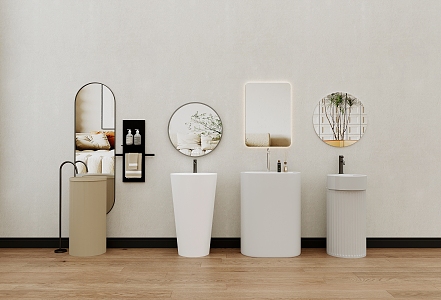 Modern wash basin vertical table basin column basin washbasin floor basin bathroom mirror 3d model