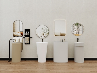 Modern wash basin vertical table basin column basin washbasin floor basin bathroom mirror 3d model