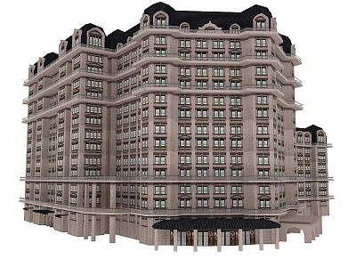 Classical Multi Story Building Exterior With Stone Facade And Swing Door Entrance 3d model