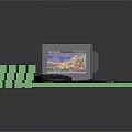 Retro Gaming Setup With Old TV Game Console Controllers Cartridges And Green Blocks