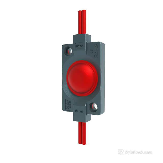 Red Button Industrial Control Device In Gray Enclosure With Red Cable 3d model 