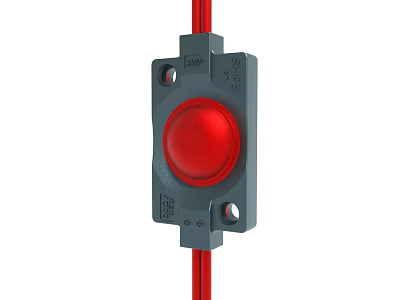 Red Button Industrial Control Device In Gray Enclosure With Red Cable 3d model