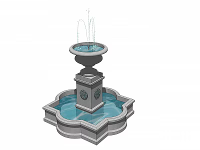 Classic Two Tier Stone Fountain With Bowl Shaped Top And Octagonal Pool Basin 3d model
