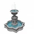 Classic Two Tier Stone Fountain With Bowl Shaped Top And Octagonal Pool Basin