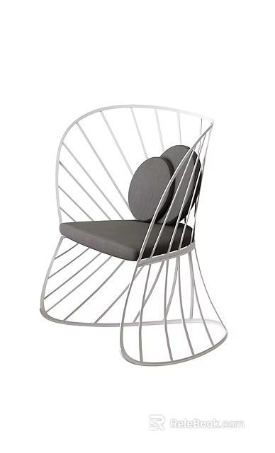 Modern Lounge Chair With Silver Metal Radial Frame And Gray Cushion 3d model 