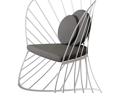 Modern Lounge Chair With Silver Metal Radial Frame And Gray Cushion 3d model