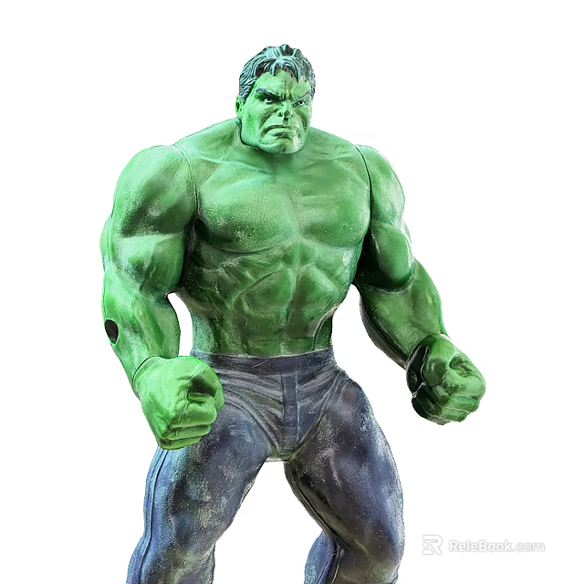 Detailed Green Hulk Action Figure With Muscular Body And Blue Torn Pants 3d model 