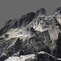 Scenic Stone Quarry Mountain With Wood Elements And Terraced Mining Areas