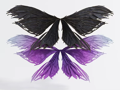 Butterfly Wing Shaped Wall Decor in Black and Purple Feather Style Design 3d model