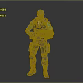 Sci Fi Character With Bald Head Blue Arms And Large Gun In Combat Gear